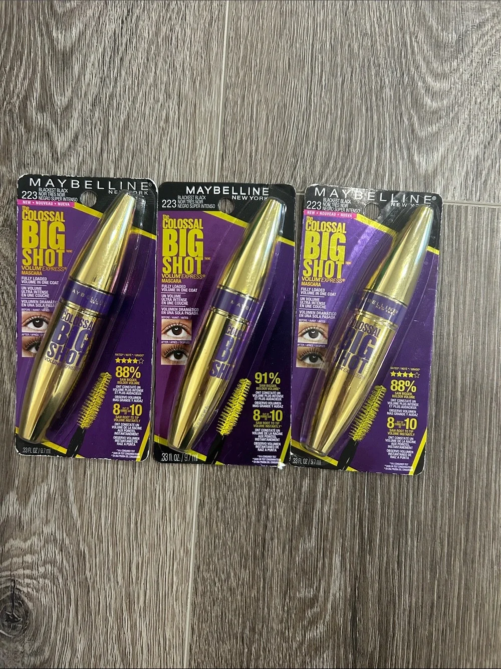 LOT OF 3 Maybelline Colossal Big Shot Mascara #223 blackest black